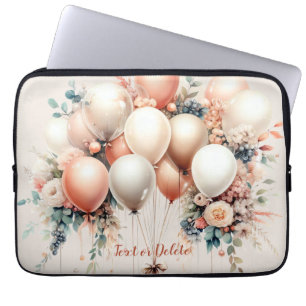 Colourful White Peach Floral Balloons Elegant Part Laptop Sleeve