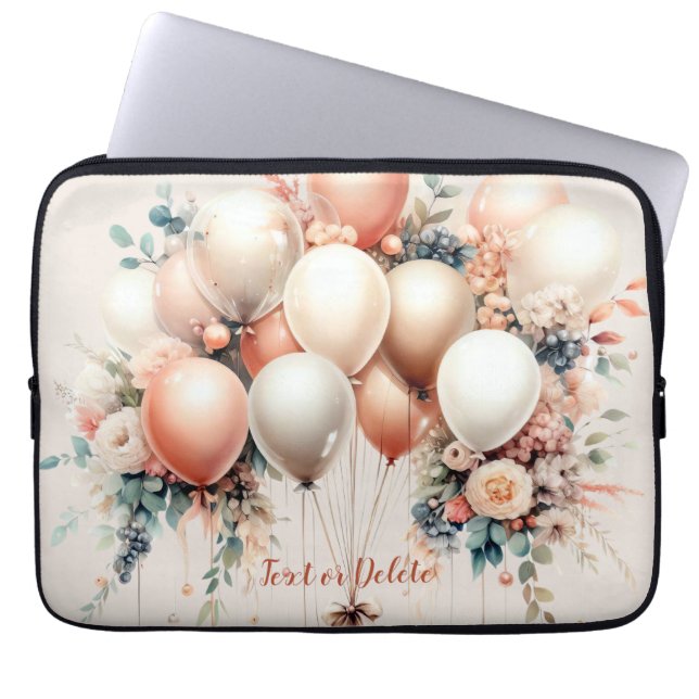 Colourful White Peach Floral Balloons Elegant Part Laptop Sleeve (Front)
