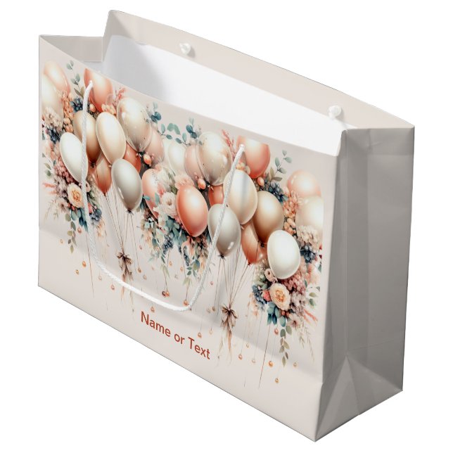 Colourful White Peach Floral Balloons Elegant Part Large Gift Bag (Front Angled)