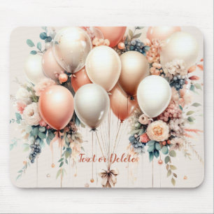 Colourful White Peach Floral Balloons Elegant Part Mouse Pad
