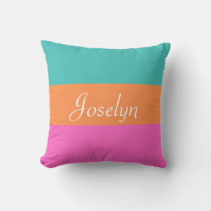 Colourful Wide Stripes with Name Simple Minimalist Cushion