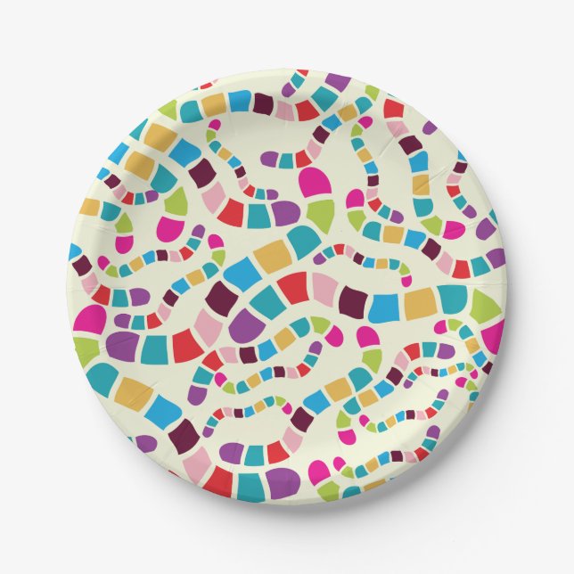 Colourful Wiggle Worm Pattern Paper Plate (Front)
