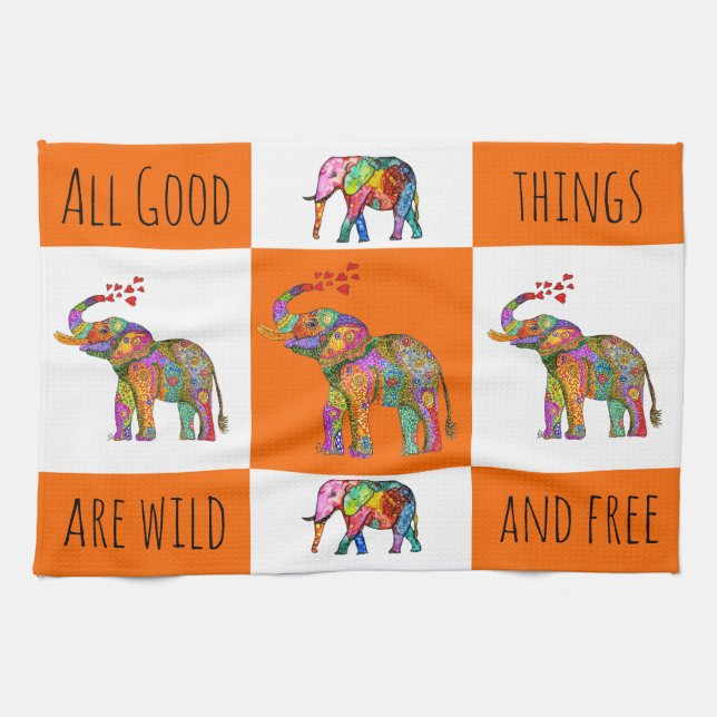 Colourful Wild and Free Elephant Kitchen Towel (Horizontal)