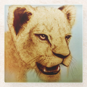 Colourful Wild Animal - Lion, Fine Glass Coaster