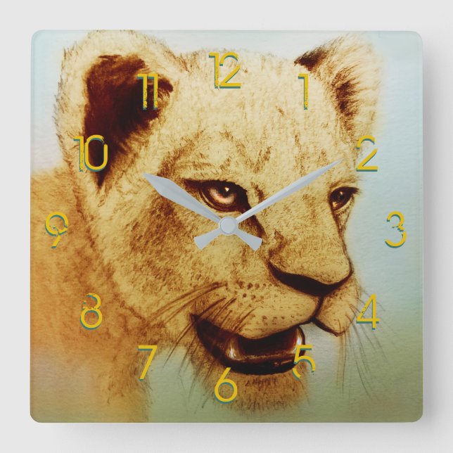 Colourful Wild Animal - Lion, Square Clock (Front)