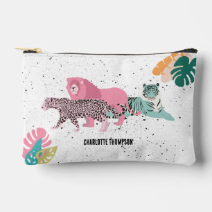 Colourful Wild Animals & Tropical Leaves Accessory Pouch