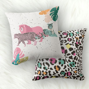 Colourful Wild Animals & Tropical Leaves Cushion