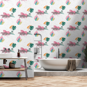 Colourful Wild Animals & Tropical Leaves Wallpaper