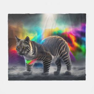 Colourful Wild Cat with Rainbow Colours, Cat Fleece Blanket
