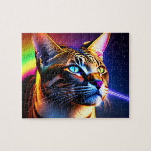 Colourful Wild Cat with Rainbow Colours, Cat Jigsaw Puzzle