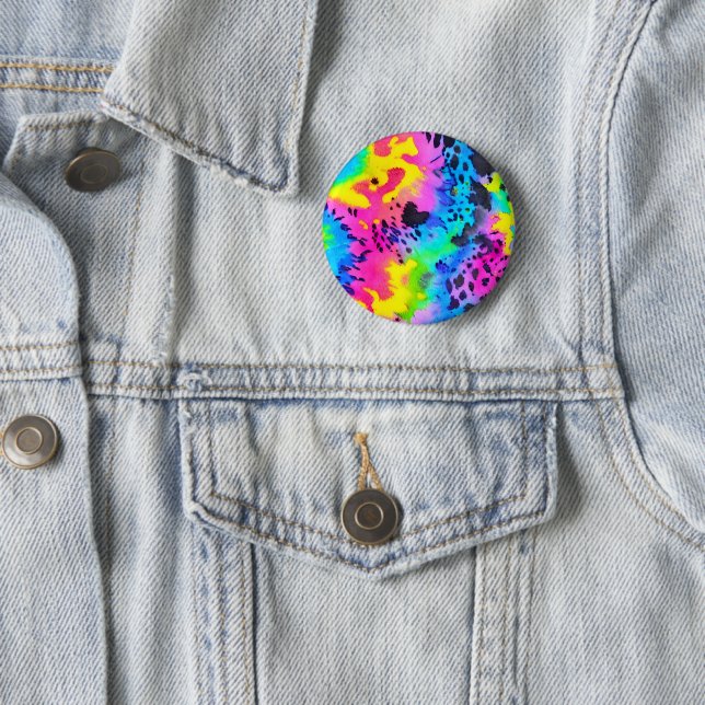 Colourful Wild Cheetah Tye Dye Pattern  6 Cm Round Badge (In Situ)