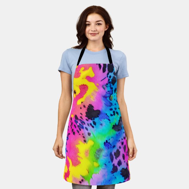 Colourful Wild Cheetah Tye Dye Pattern  Apron (Worn)