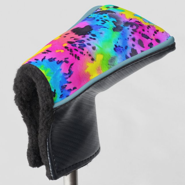Colourful Wild Cheetah Tye Dye Pattern  Golf Head Cover (3/4 Front)