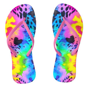 Colourful Wild Cheetah Tye Dye Pattern  Jandals