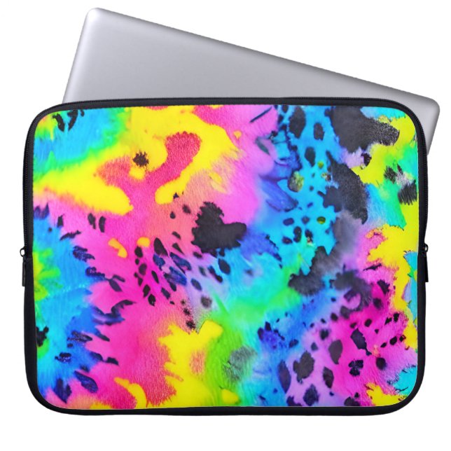 Colourful Wild Cheetah Tye Dye Pattern  Laptop Sleeve (Front)