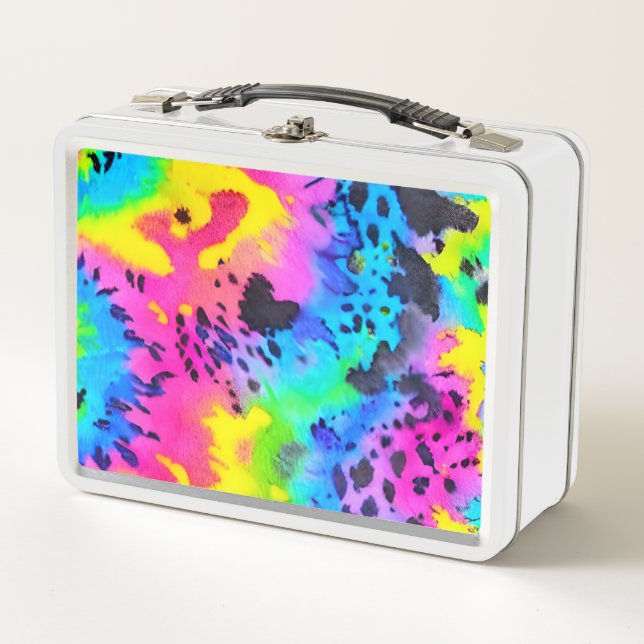 Colourful Wild Cheetah Tye Dye Pattern  Metal Lunch Box (Front)