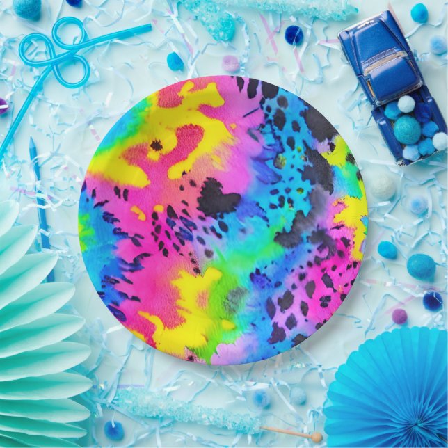 Colourful Wild Cheetah Tye Dye Pattern  Paper Plate (Party)