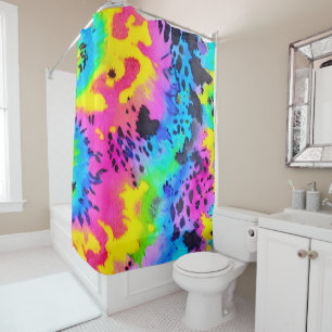 Colourful Wild Cheetah Tye Dye Pattern Shower Curtain