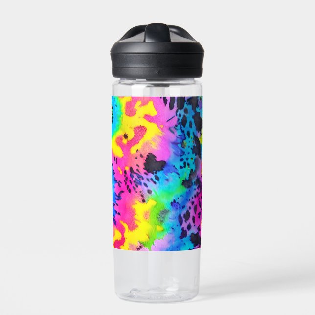 Colourful Wild Cheetah Tye Dye Pattern  Water Bottle (Front)