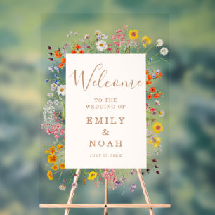 Colourful Wild Flower Country Wedding Welcome Acrylic Sign