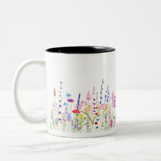 colourful wild flower field Two-Tone coffee mug