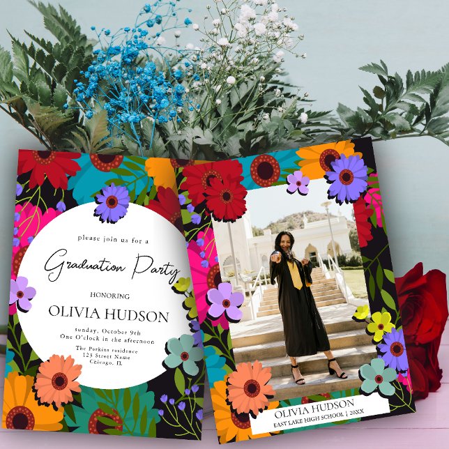 colourful wild flowers chic floral photo graduatio invitation (Creator Uploaded)