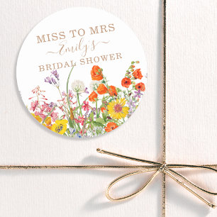 Colourful Wild Flowers Country Floral Miss To Mrs Classic Round Sticker