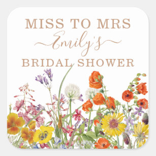 Colourful Wild Flowers Country Floral Miss To Mrs Square Sticker
