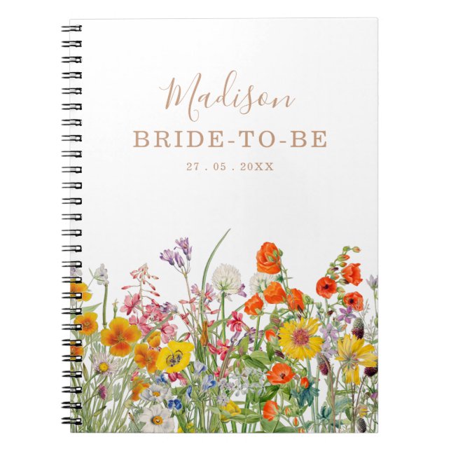 Colourful Wild Flowers Country Personalised Weddin Notebook (Front)