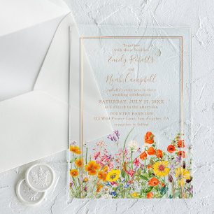 Colourful Wild Flowers Country Wedding Acrylic Invitations