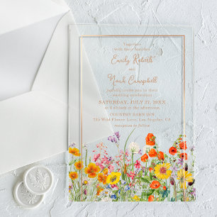 Colourful Wild Flowers Country Wedding Acrylic Invitations