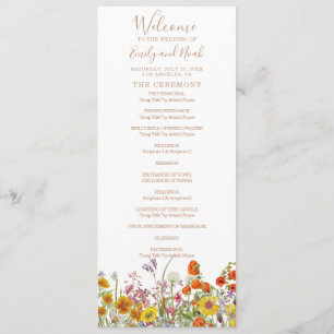 Colourful Wild Flowers Country Wedding Programme