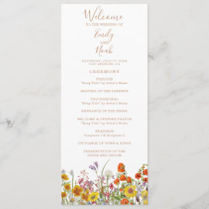 Colourful Wild Flowers Country Wedding Programme