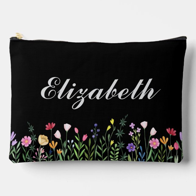 Colourful Wild Flowers Custom Name  Accessory Pouch (Front)