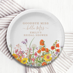 Colourful Wild Flowers Goodbye Miss Bridal Shower Paper Plate