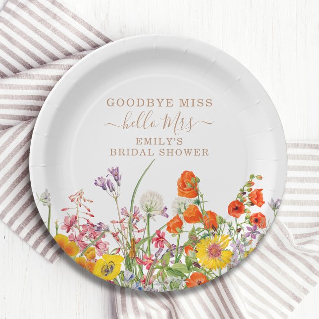 Colourful Wild Flowers Goodbye Miss Bridal Shower Paper Plate (Creator Uploaded)