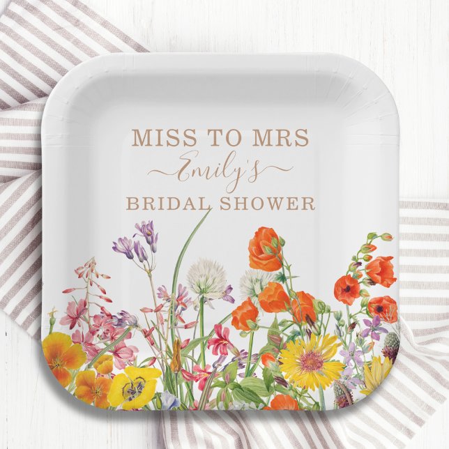 Colourful Wild Flowers Miss To Mrs Bridal Shower Paper Plate (Creator Uploaded)