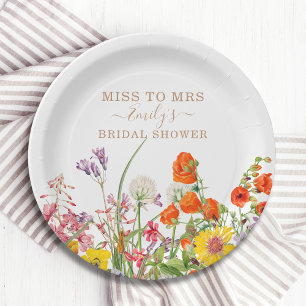 Colourful Wild Flowers Miss To Mrs Bridal Shower Paper Plate