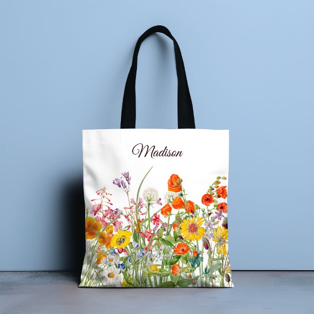 Colourful Wild Flowers Pretty Girly Personalised Tote Bag (Creator Uploaded)