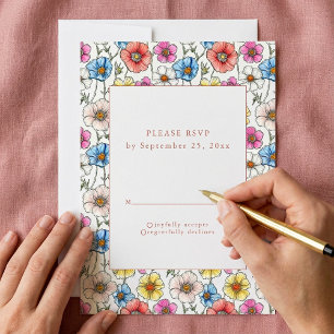 Colourful wild flowers seamless pattern RSVP card