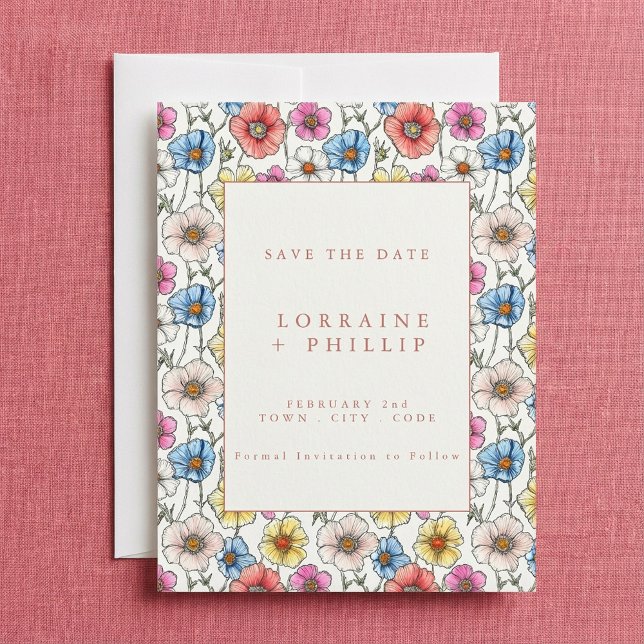 Colourful wild flowers seamless pattern wedding save the date (Colourful wild flowers seamless pattern wedding save the date.)