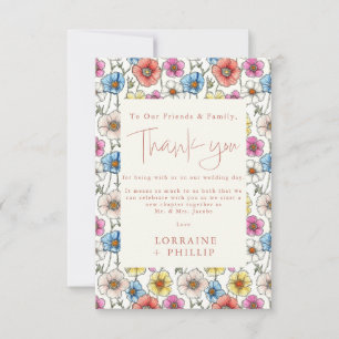 Colourful wild flowers seamless pattern wedding thank you card