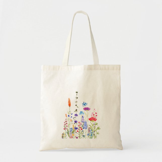 colourful wild flowers watercolor painting tote bag (Front)