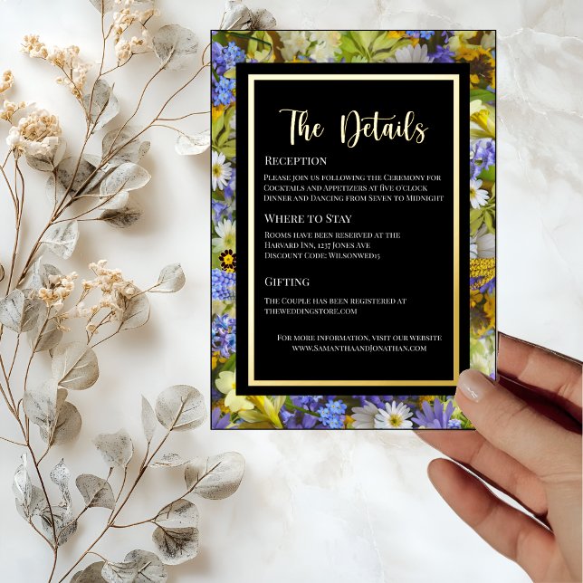 Colourful Wild Flowers Wedding Foil Details Card (Creator Uploaded)