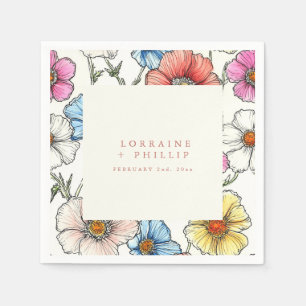 Colourful wild flowers wedding napkin