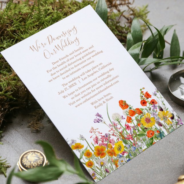 Colourful Wild Flowers We're Downsizing Our Weddin Holiday Card (Creator Uploaded)