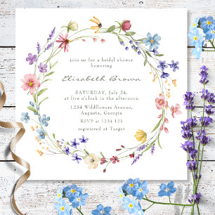 Colourful Wild Flowers Wreath Summer Bridal Shower Invitation