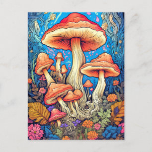 Colourful Wild Psychedelic Mushrooms Illustration Postcard