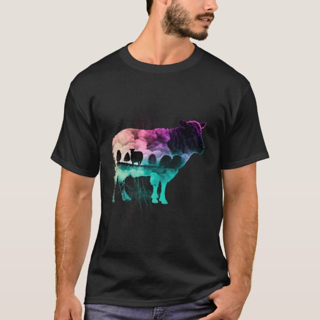 Colourful Wilderness Nature Sheep Reflection T-Shirt (Front)