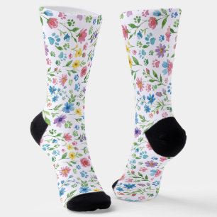 Colourful Wildflower and Paw Prints Socks